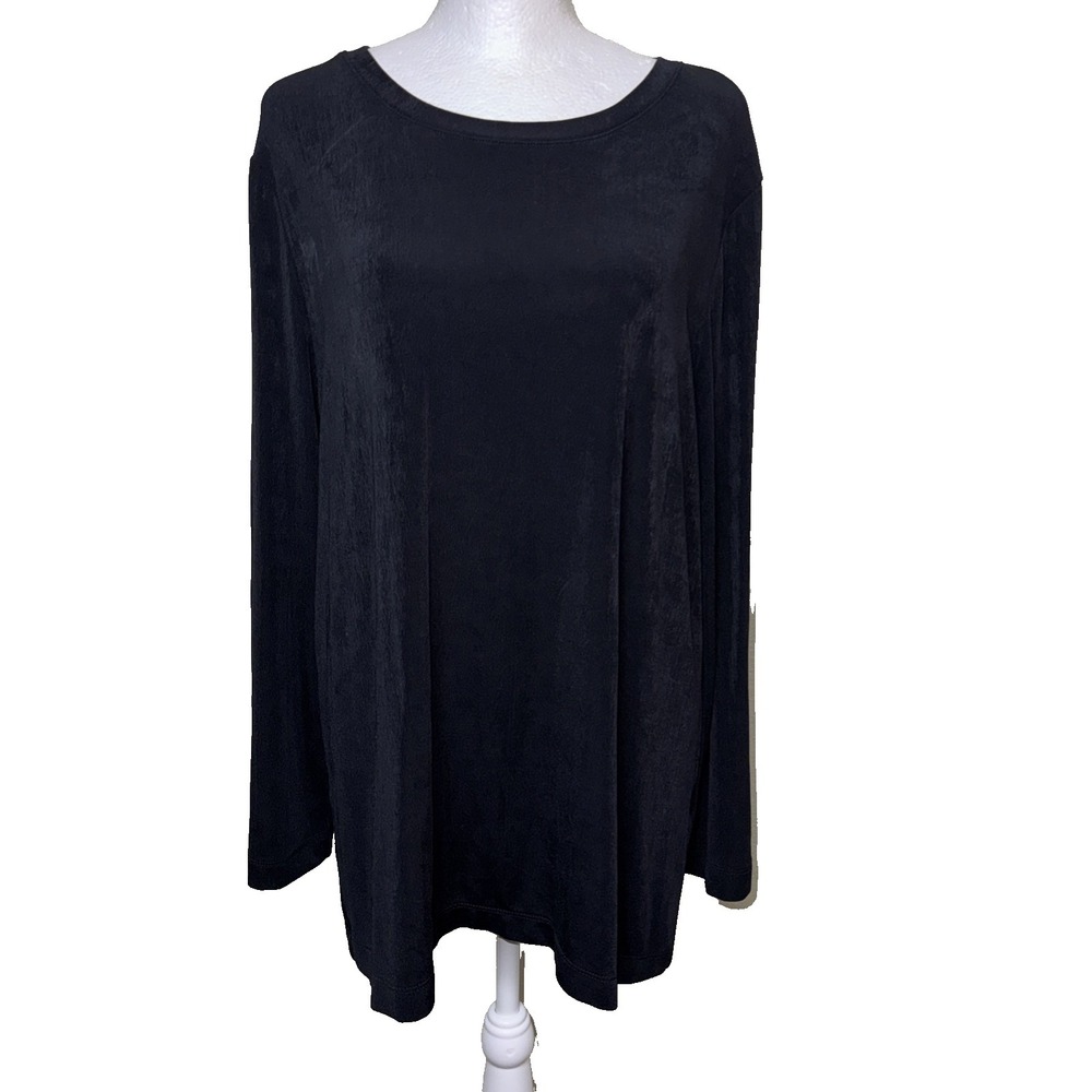 Chico's Black Drape Tunic Top Minimalist Chic Gold Button Detail Size 3 XL